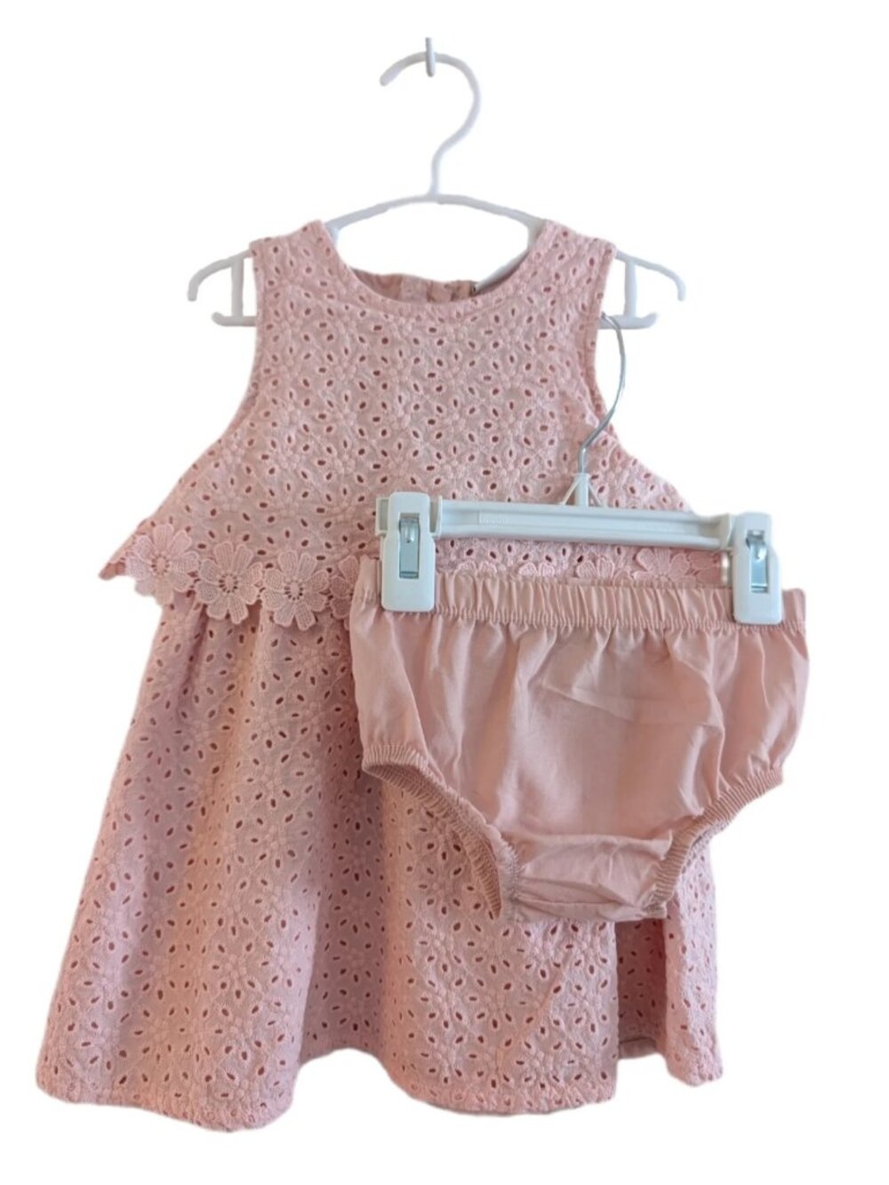 Nicole Miller New York Girls Pink Daisy Eyelet Dress & Bloomer Set 18m